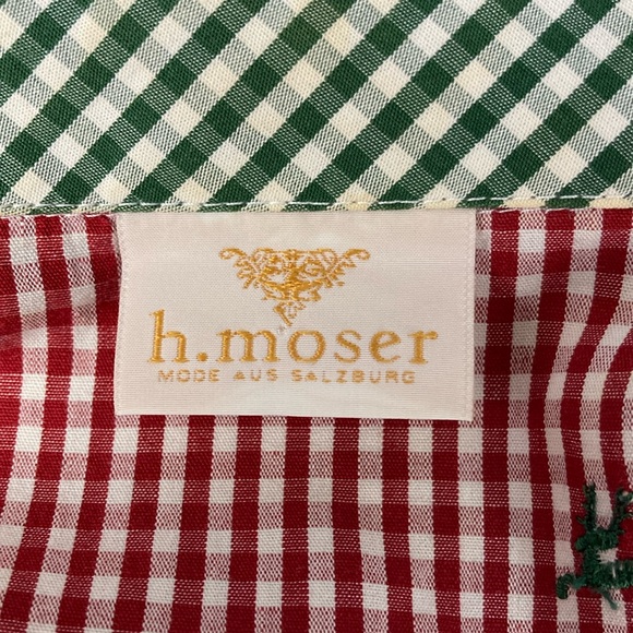 h. moser Salzberg Red Gingham Reindeer Button Front Shirt, Size EU 42/L - Picture 3 of 12